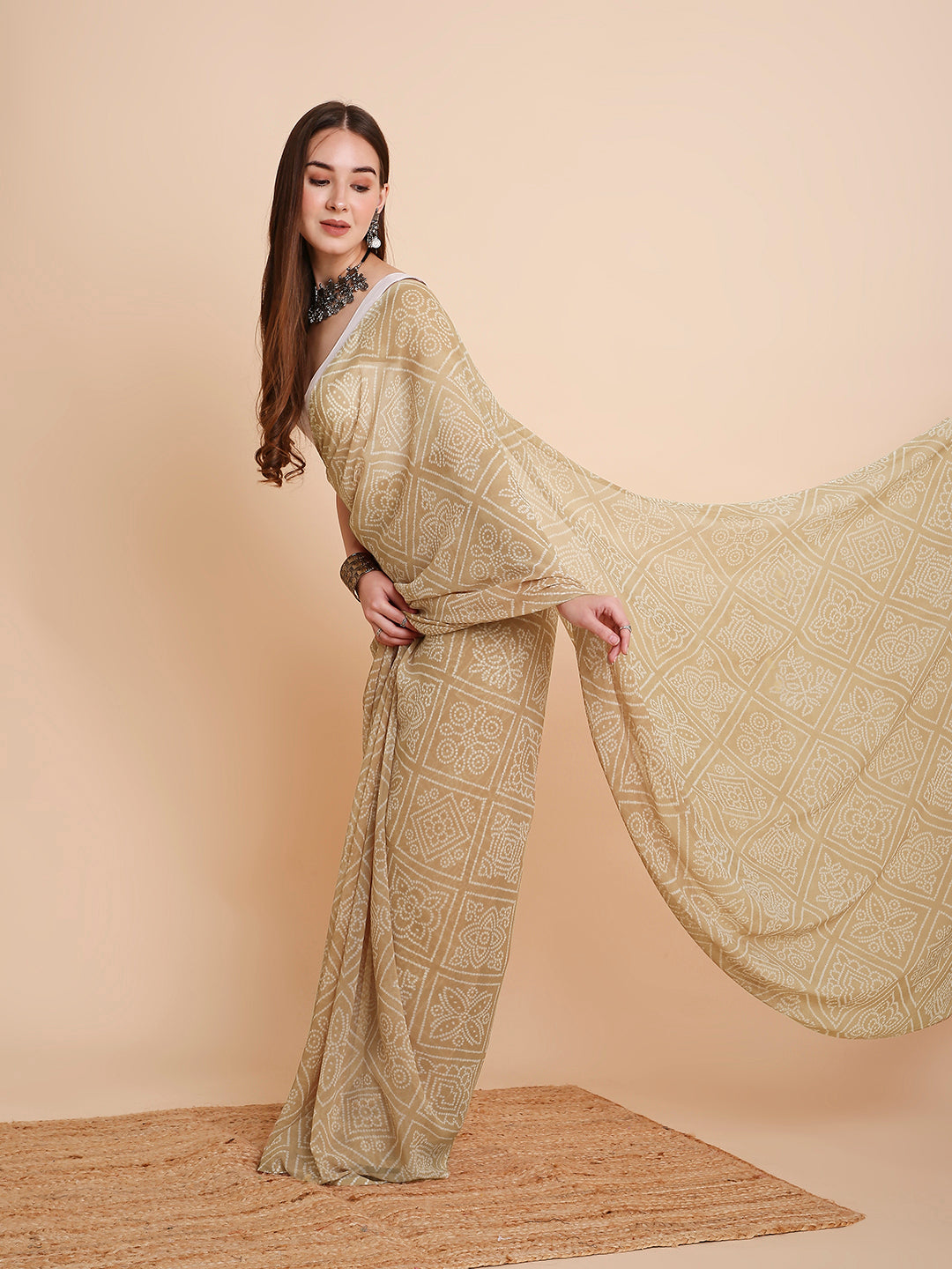 Chiffon Bandhani Printed Saree without Blouse Piece