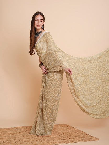 Chiffon Bandhani Printed Saree without Blouse Piece