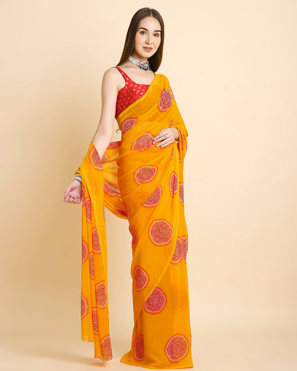 Georgette Bandhani Printed Saree with Unstitched Blouse Piece