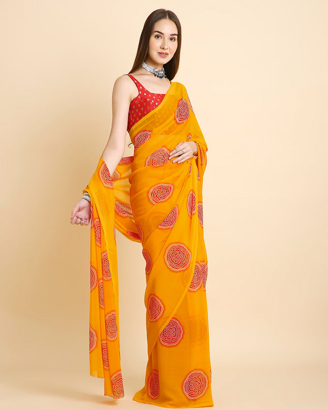 Georgette Bandhani Printed Saree with Unstitched Blouse Piece