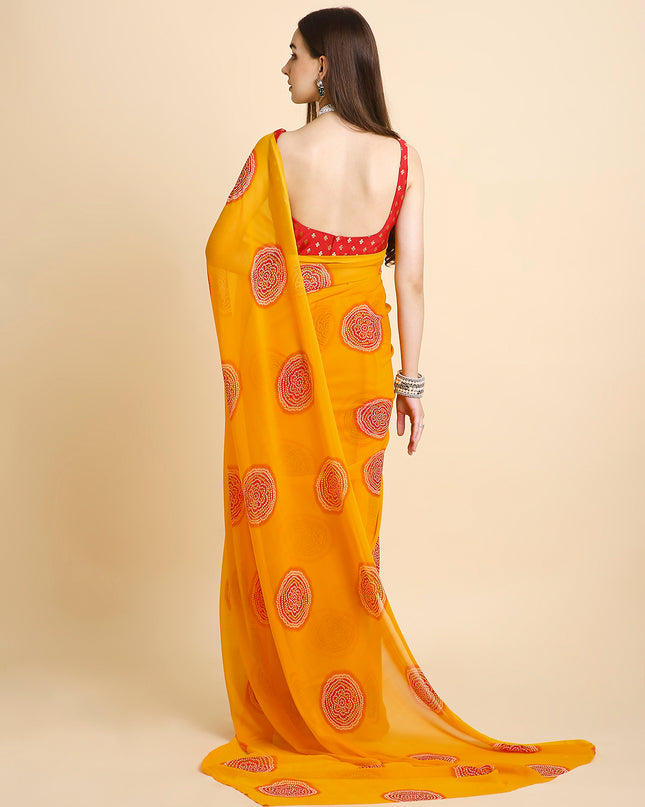 Georgette Bandhani Printed Saree with Unstitched Blouse Piece