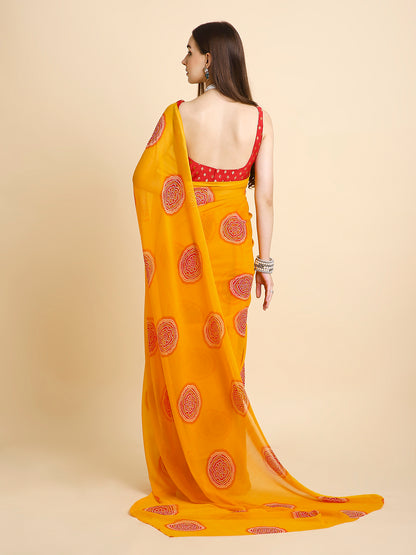 Georgette Bandhani Printed Saree with Unstitched Blouse Piece