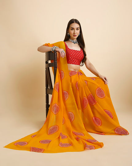 Georgette Bandhani Printed Saree with Unstitched Blouse Piece