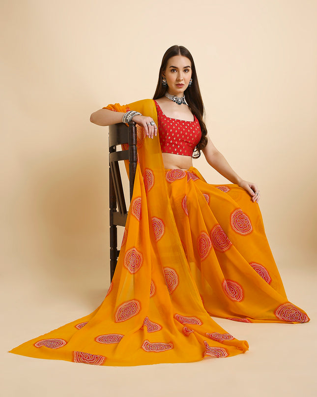 Georgette Bandhani Printed Saree with Unstitched Blouse Piece