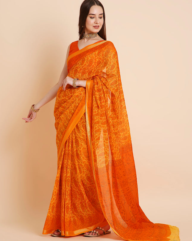 Pure Cotton Printed Mulmul Saree for Women with Blouse Piece