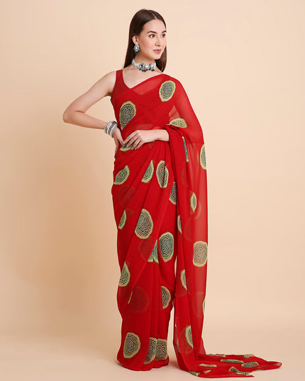 Georgette Bandhani Printed Saree with Unstitched Blouse Piece