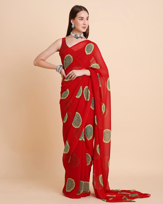 Georgette Bandhani Printed Saree with Unstitched Blouse Piece