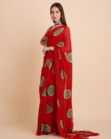 Georgette Bandhani Printed Saree with Unstitched Blouse Piece