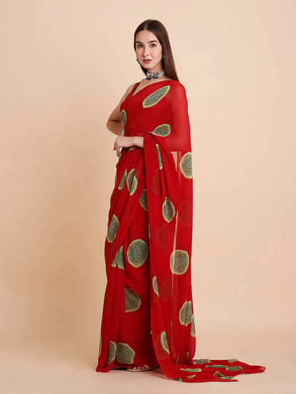 Georgette Bandhani Printed Saree with Unstitched Blouse Piece