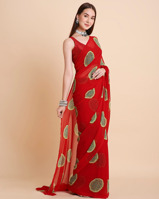 Georgette Bandhani Printed Saree with Unstitched Blouse Piece