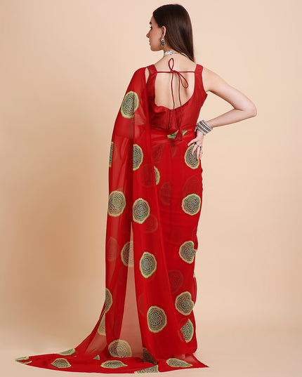 Georgette Bandhani Printed Saree with Unstitched Blouse Piece