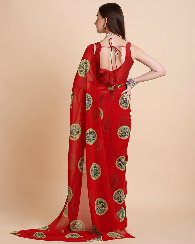 Georgette Bandhani Printed Saree with Unstitched Blouse Piece