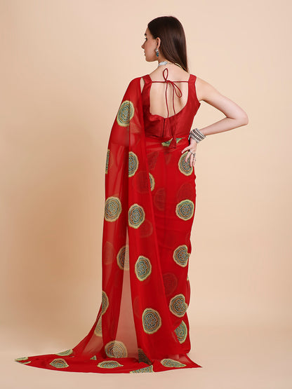 Georgette Bandhani Printed Saree with Unstitched Blouse Piece