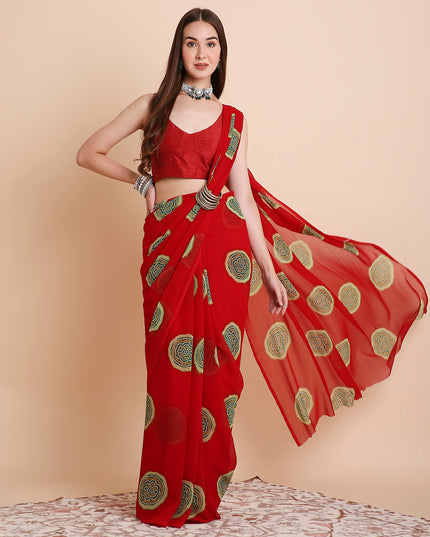 Georgette Bandhani Printed Saree with Unstitched Blouse Piece