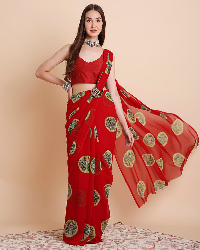 Georgette Bandhani Printed Saree with Unstitched Blouse Piece