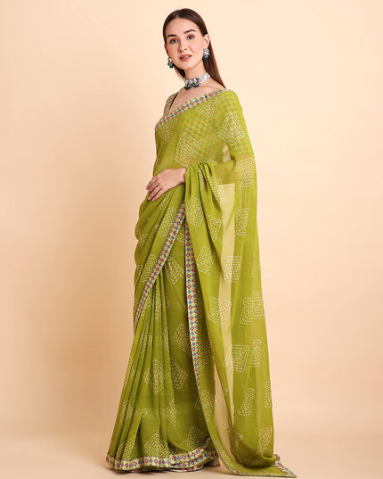 Chiffon Bandhani Printed Saree with Unstitched Blouse Piece