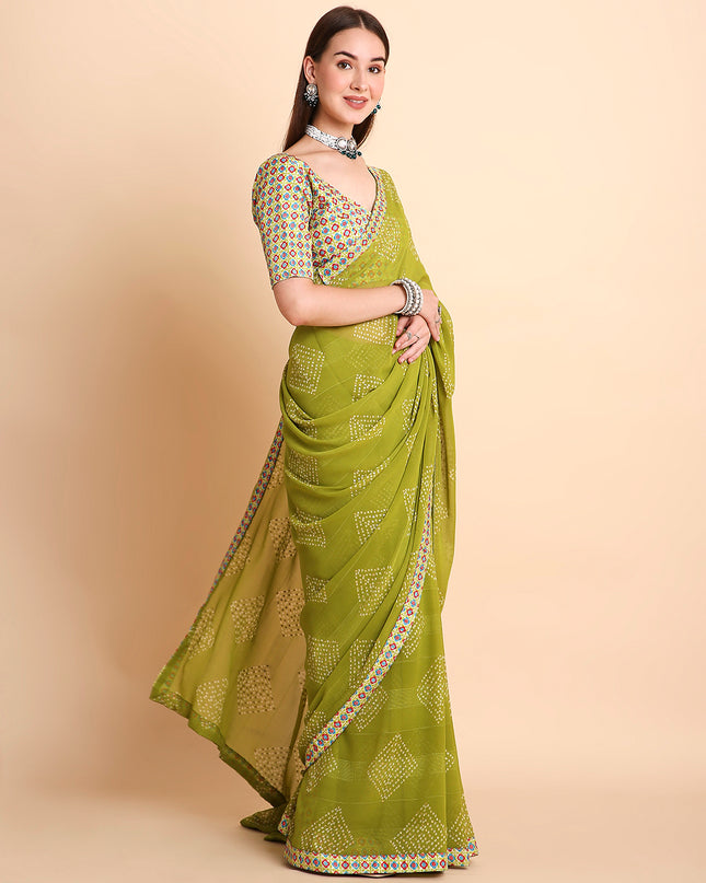 Chiffon Bandhani Printed Saree with Unstitched Blouse Piece