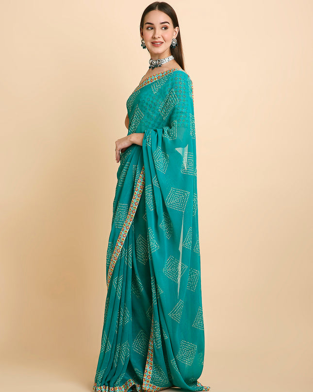 Chiffon Bandhani Printed Saree with Unstitched Blouse Piece