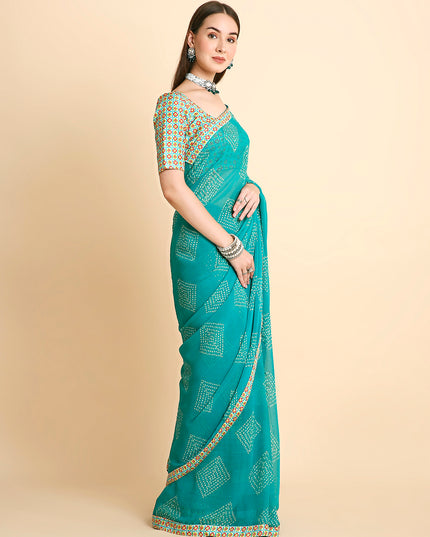 Chiffon Bandhani Printed Saree with Unstitched Blouse Piece