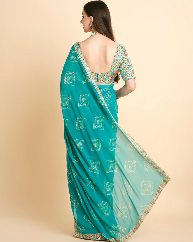 Chiffon Bandhani Printed Saree with Unstitched Blouse Piece