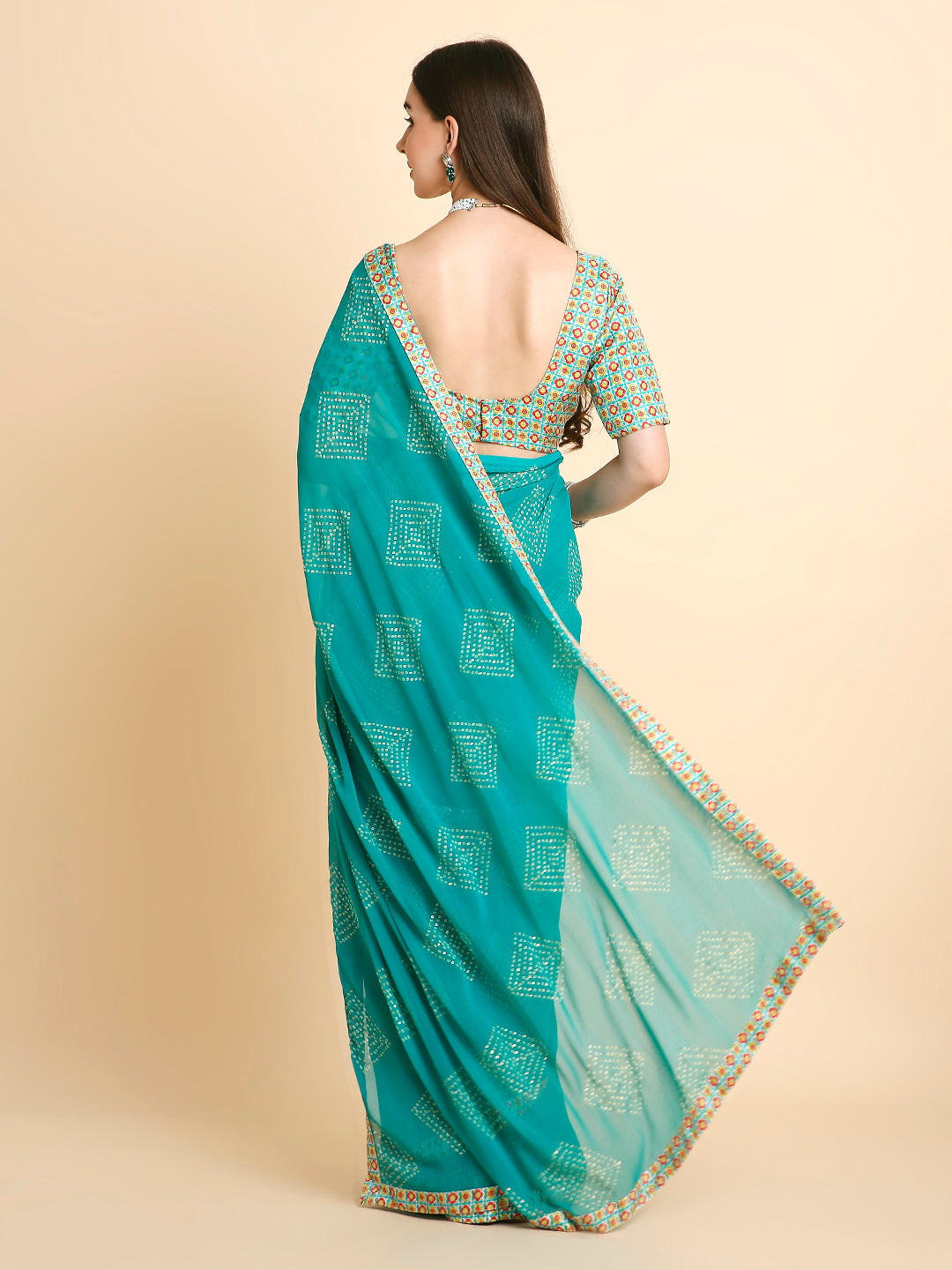 Chiffon Bandhani Printed Saree with Unstitched Blouse Piece