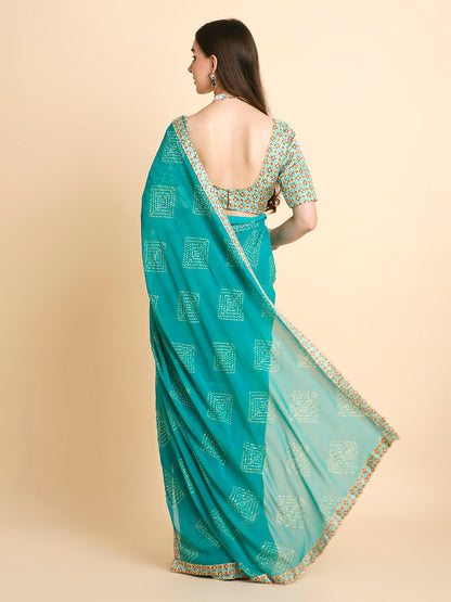 Chiffon Bandhani Printed Saree with Unstitched Blouse Piece