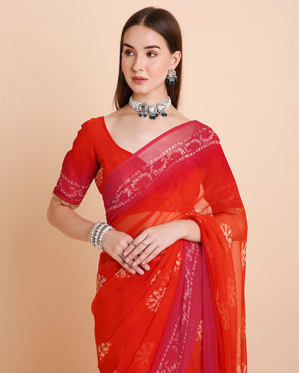 Chiffon Batik Printed Tie-Dye Saree with Running Blouse Piece