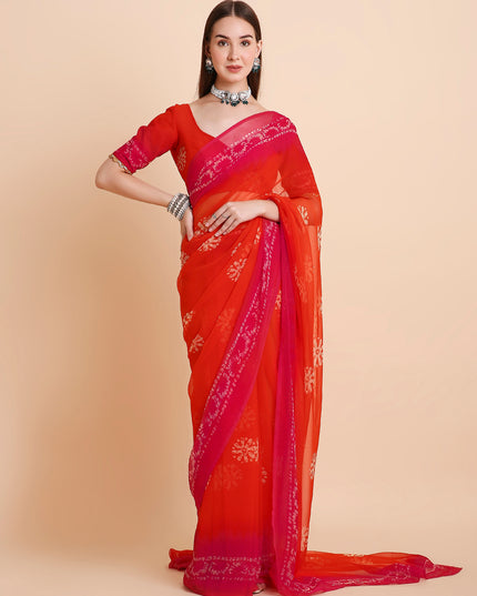 Chiffon Batik Printed Tie-Dye Saree with Running Blouse Piece