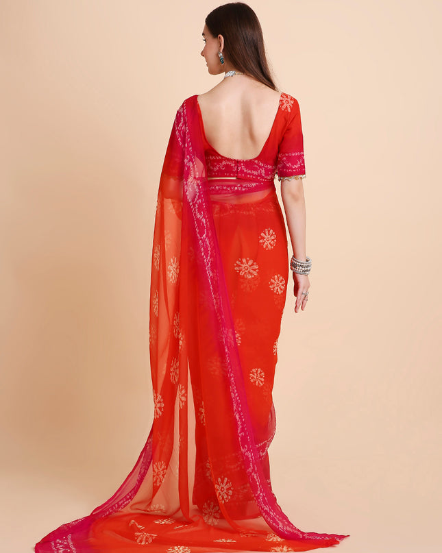 Chiffon Batik Printed Tie-Dye Saree with Running Blouse Piece