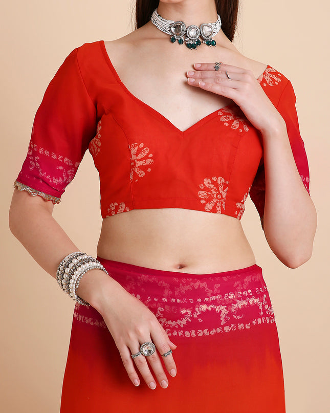 Chiffon Batik Printed Tie-Dye Saree with Running Blouse Piece