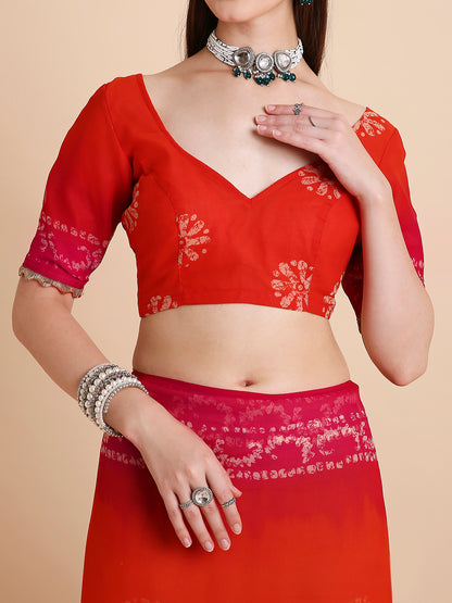 Chiffon Batik Printed Tie-Dye Saree with Running Blouse Piece