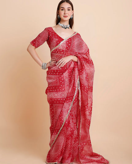 Crush Tissue Bandhani Printed Saree with Running Blouse Piece