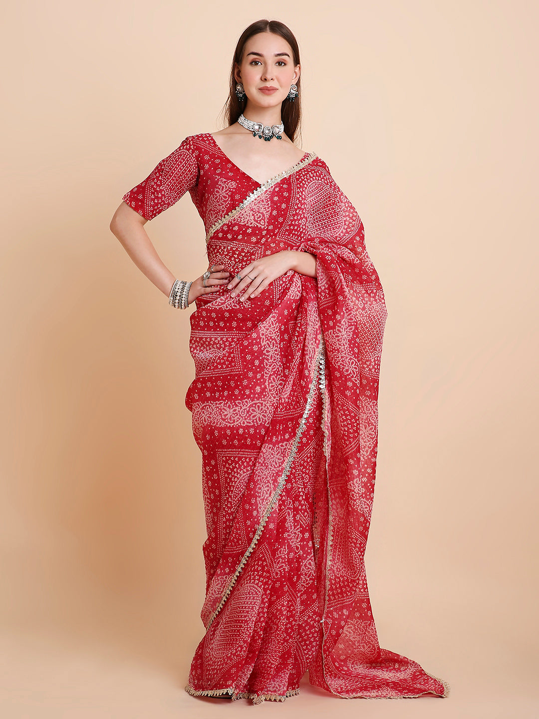 Crush Tissue Bandhani Printed Saree with Running Blouse Piece