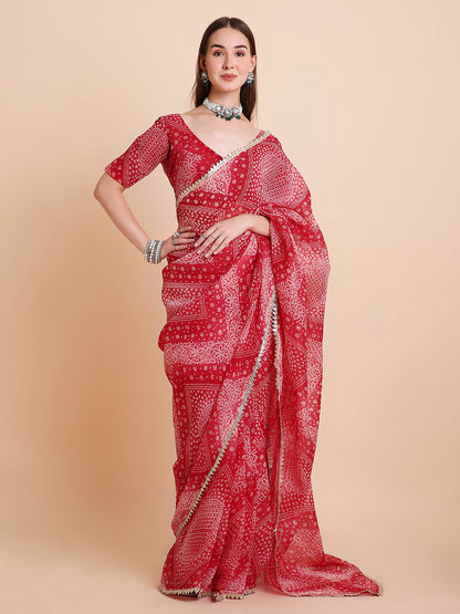 Crush Tissue Bandhani Printed Saree with Running Blouse Piece