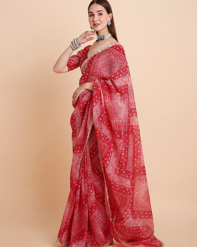 Crush Tissue Bandhani Printed Saree with Running Blouse Piece