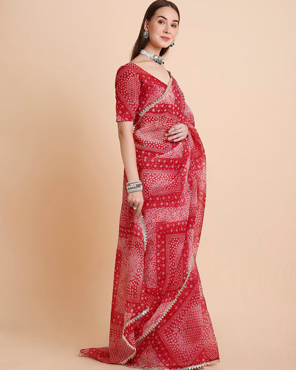 Crush Tissue Bandhani Printed Saree with Running Blouse Piece