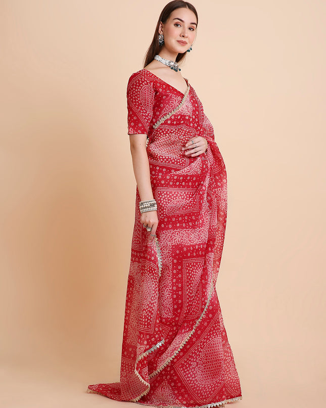 Crush Tissue Bandhani Printed Saree with Running Blouse Piece