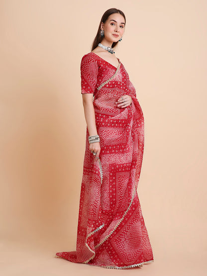 Crush Tissue Bandhani Printed Saree with Running Blouse Piece