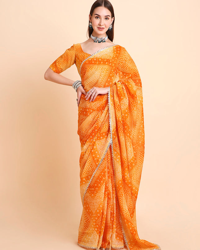 Crush Tissue Bandhani Printed Saree with Running Blouse Piece