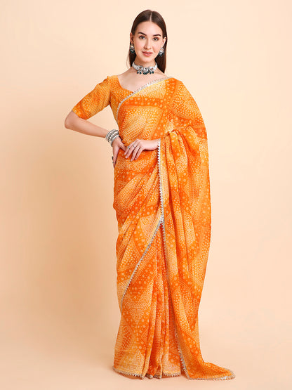 Crush Tissue Bandhani Printed Saree with Running Blouse Piece