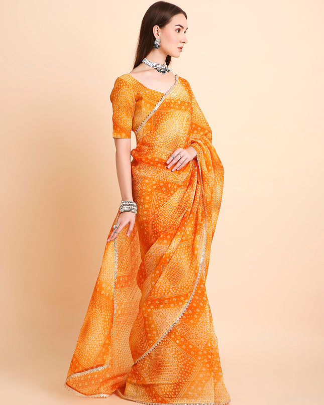 Crush Tissue Bandhani Printed Saree with Running Blouse Piece
