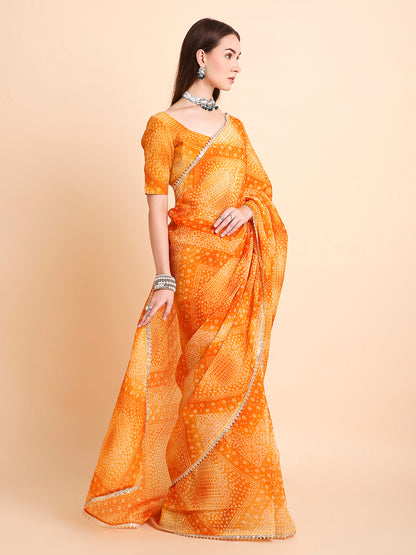 Crush Tissue Bandhani Printed Saree with Running Blouse Piece