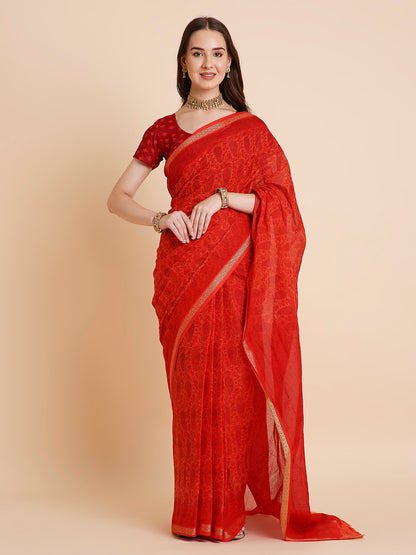 Pure Cotton Printed Mulmul Saree for Women with Blouse Piece
