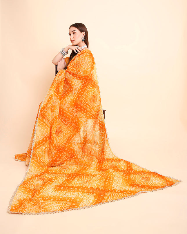 Crush Tissue Bandhani Printed Saree with Running Blouse Piece