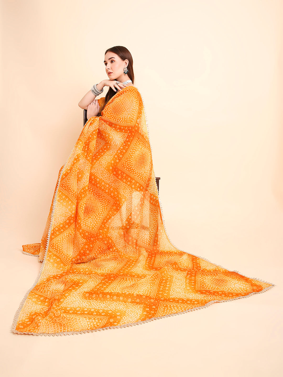 Crush Tissue Bandhani Printed Saree with Running Blouse Piece