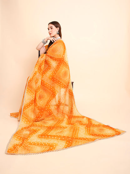 Crush Tissue Bandhani Printed Saree with Running Blouse Piece