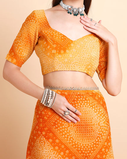 Crush Tissue Bandhani Printed Saree with Running Blouse Piece