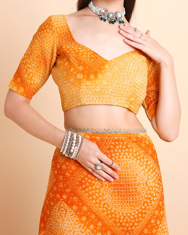 Crush Tissue Bandhani Printed Saree with Running Blouse Piece
