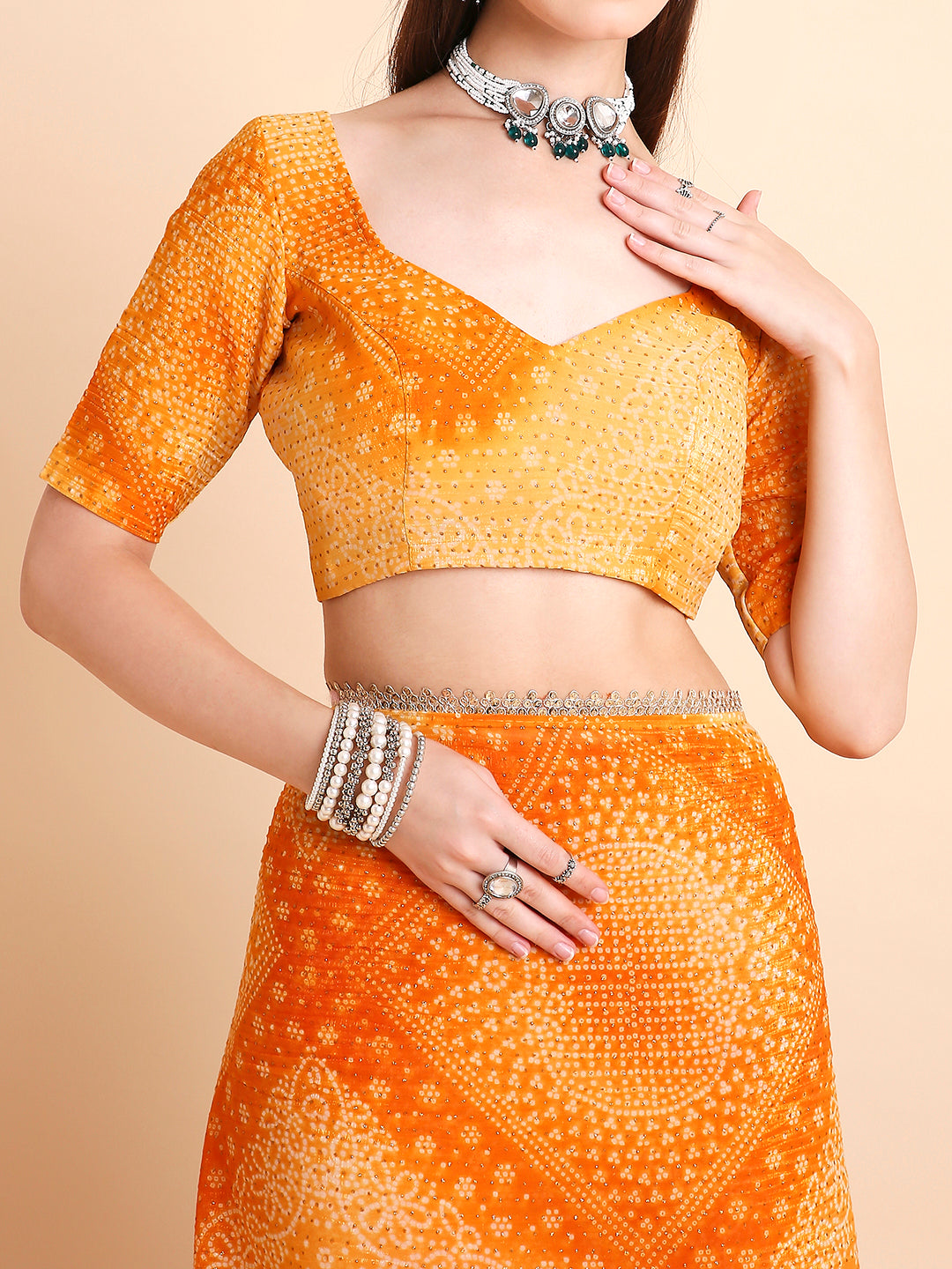 Crush Tissue Bandhani Printed Saree with Running Blouse Piece