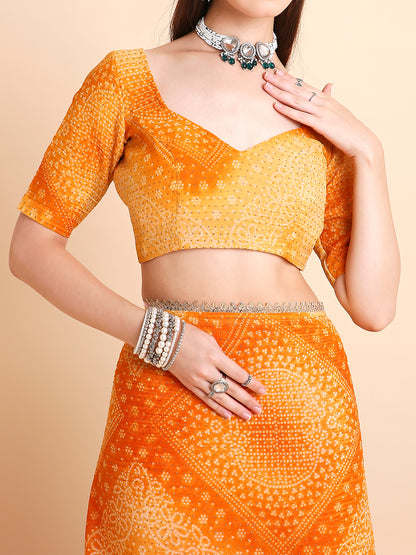 Crush Tissue Bandhani Printed Saree with Running Blouse Piece